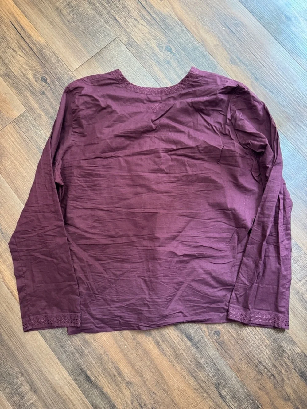 Embroidered V-Neck Tunic Top in Deep Wine